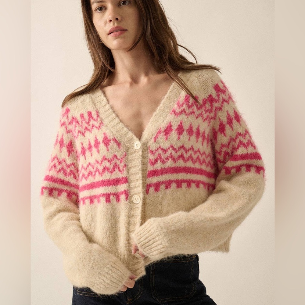 Promesa Abstract V Neck Button Front Cardigan